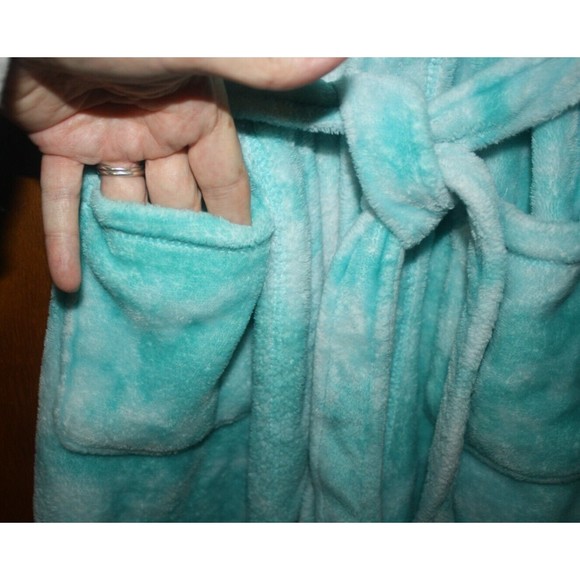 Wonder Nation Girl's Size L (10-12) Green & White Fleece Tie Dye Robe Pockets - Picture 4 of 8